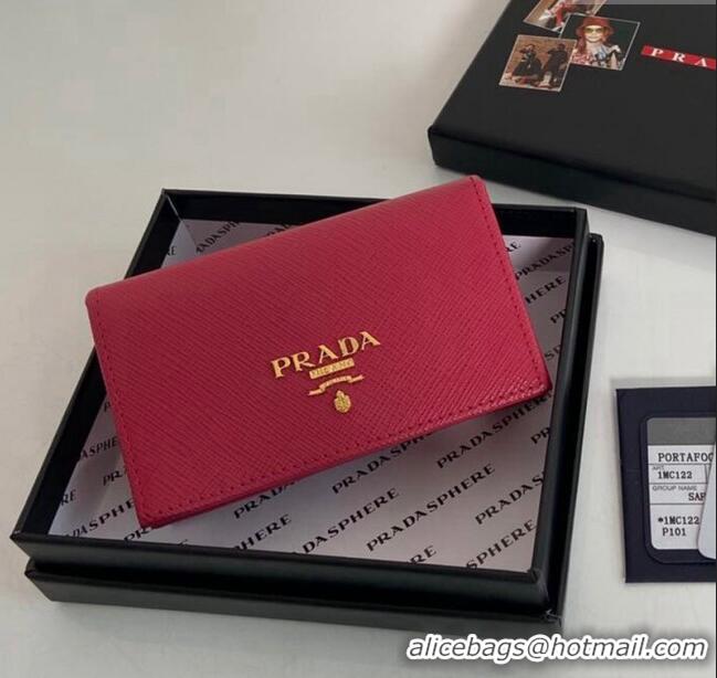 Popular Style Prada Saffiano Leather Card Holder Wallet 1MC122 Dark Pink