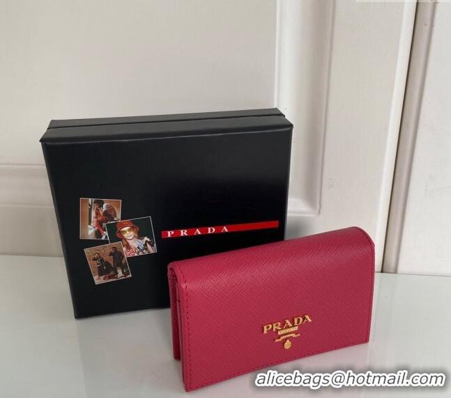 Popular Style Prada Saffiano Leather Card Holder Wallet 1MC122 Dark Pink