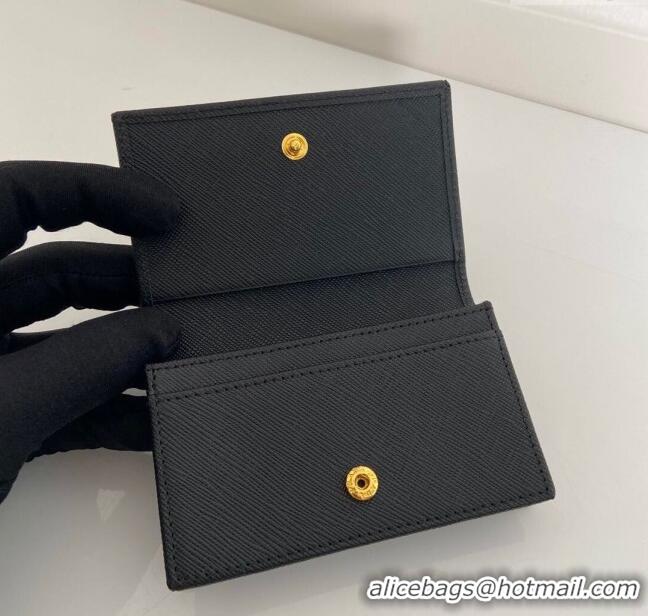 Top Quality Prada Saffiano Leather Card Holder Wallet 1MC122 Black/Gold