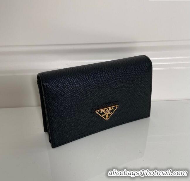 Top Quality Prada Saffiano Leather Card Holder Wallet 1MC122 Black/Gold