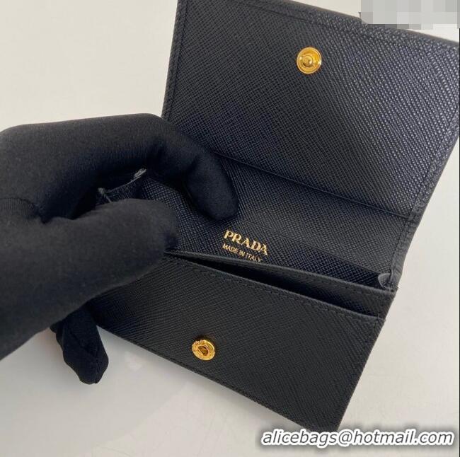 Top Quality Prada Saffiano Leather Card Holder Wallet 1MC122 Black/Gold