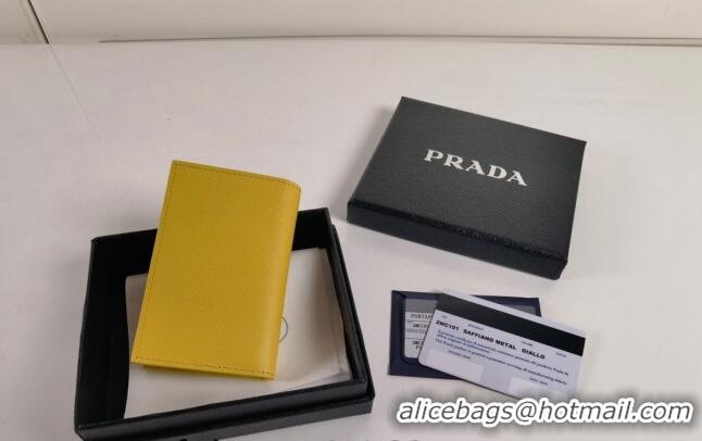 Well Crafted Prada Saffiano Leather Card Holder Wallet 2MC101 Yellow