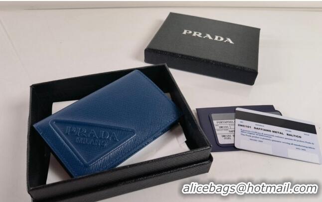 Buy Cheapest Prada Saffiano Leather Card Holder Wallet Black 2MC101 Blue