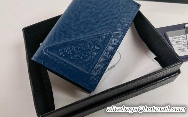 Buy Cheapest Prada Saffiano Leather Card Holder Wallet Black 2MC101 Blue