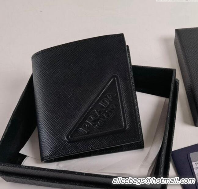 Famous Brand Prada Saffiano Leather Wallet 2MO004 Black