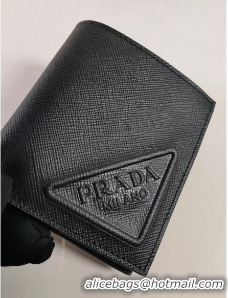 Famous Brand Prada Saffiano Leather Wallet 2MO004 Black