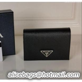 Top Quality Prada Small Saffiano Leather Wallet 1MV021 Black/Silver