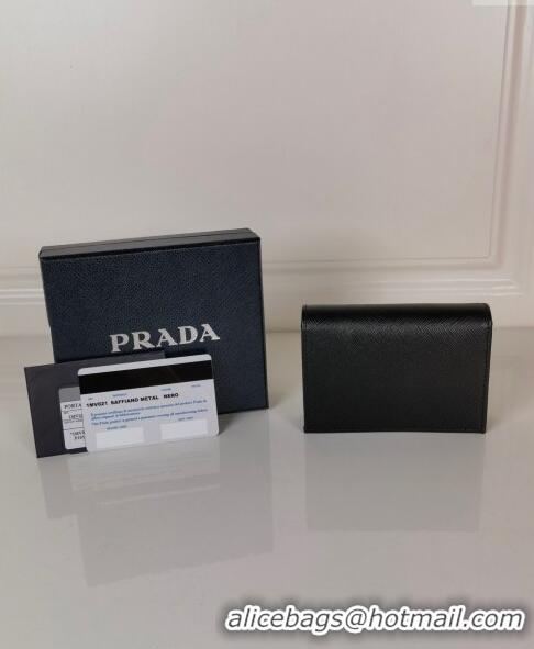 Top Quality Prada Small Saffiano Leather Wallet 1MV021 Black/Silver