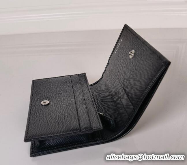 Top Quality Prada Small Saffiano Leather Wallet 1MV021 Black/Silver