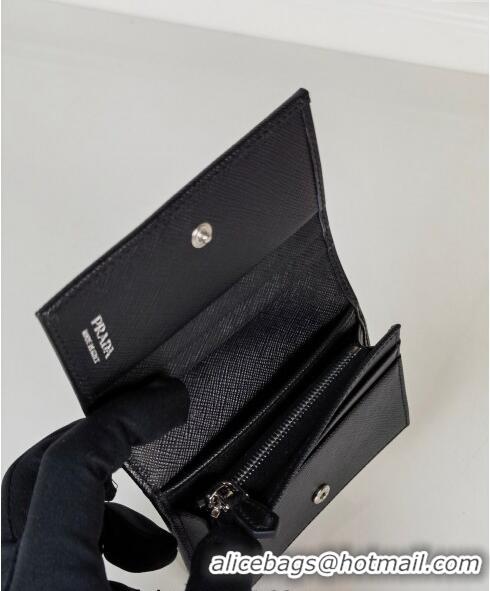 Top Quality Prada Small Saffiano Leather Wallet 1MV021 Black/Silver