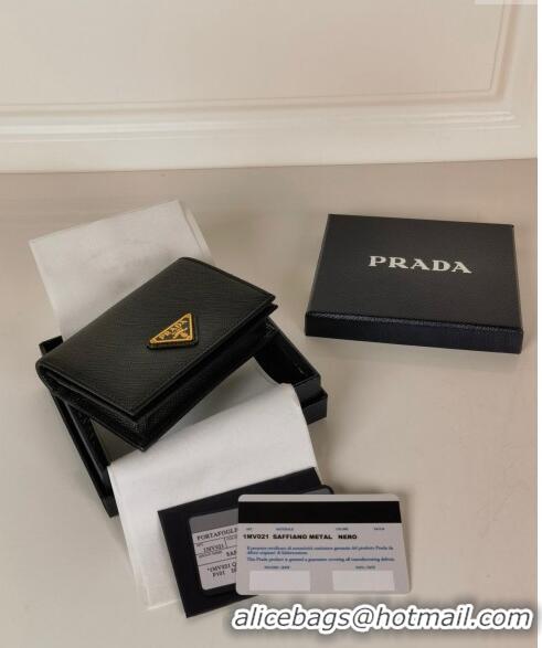 Shop Grade Prada Small Saffiano Leather Wallet 1MV021 Black/Gold