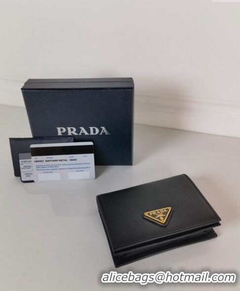 Shop Grade Prada Small Saffiano Leather Wallet 1MV021 Black/Gold