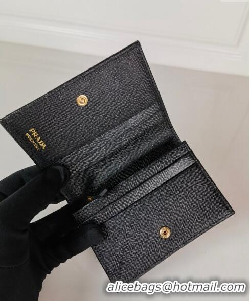 Shop Grade Prada Small Saffiano Leather Wallet 1MV021 Black/Gold