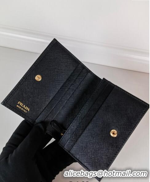 Shop Grade Prada Small Saffiano Leather Wallet 1MV021 Black/Gold