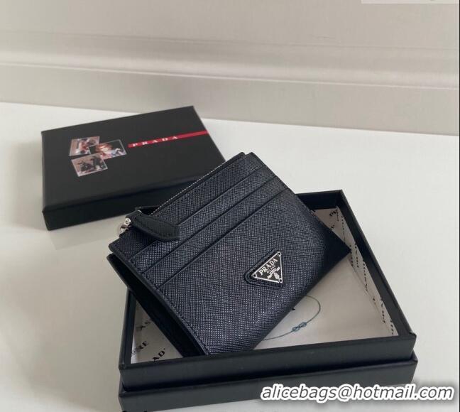 Good Product Prada Saffiano Leather Card Holder Wallet 1MC026 Black/Silver