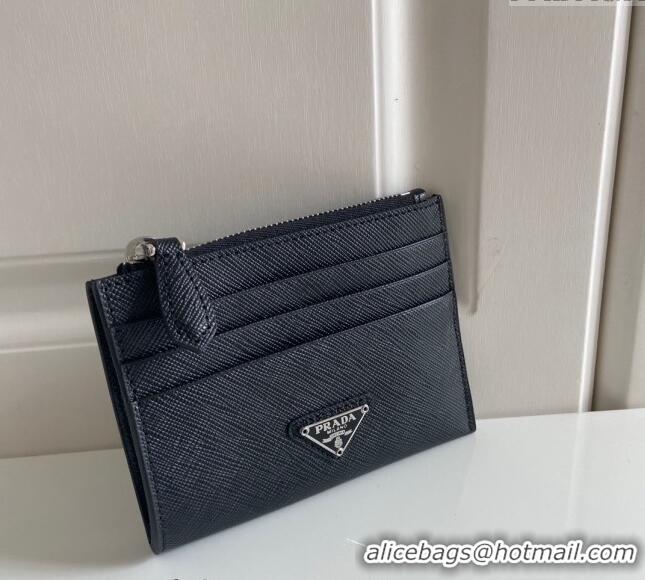 Good Product Prada Saffiano Leather Card Holder Wallet 1MC026 Black/Silver