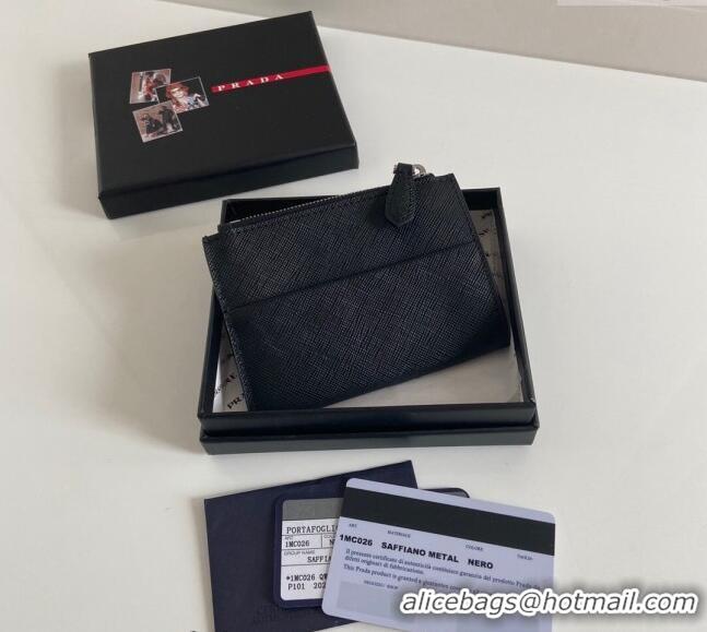 Good Product Prada Saffiano Leather Card Holder Wallet 1MC026 Black/Silver