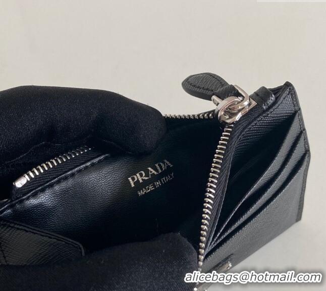 Good Product Prada Saffiano Leather Card Holder Wallet 1MC026 Black/Silver