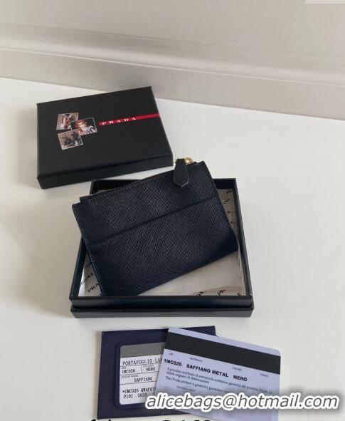 Well Crafted Prada Saffiano Leather Card Holder Wallet 1MC026 Black/Silver