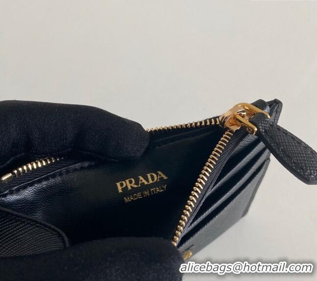 Well Crafted Prada Saffiano Leather Card Holder Wallet 1MC026 Black/Silver