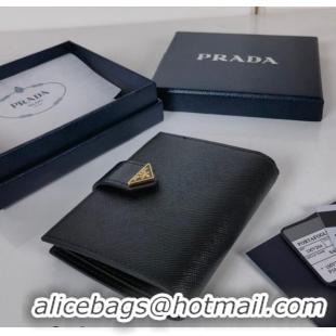 Buy Fashionable Prada Small Saffiano and smooth leather wallet 1MV204 Black 2023