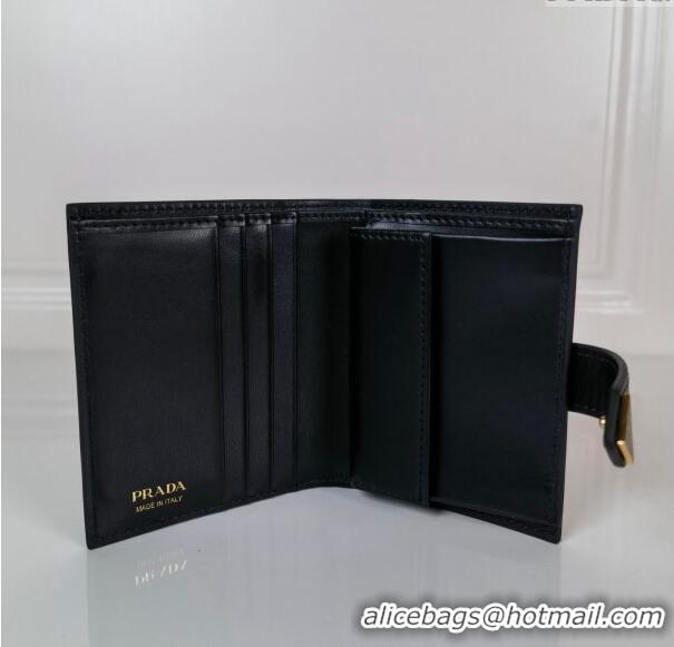 Buy Fashionable Prada Small Saffiano and smooth leather wallet 1MV204 Black 2023