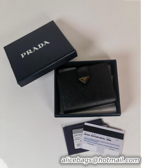 Buy Fashionable Prada Small Saffiano and smooth leather wallet 1MV204 Black 2023