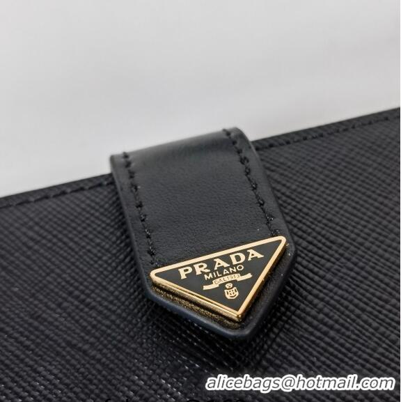 Buy Fashionable Prada Small Saffiano and smooth leather wallet 1MV204 Black 2023