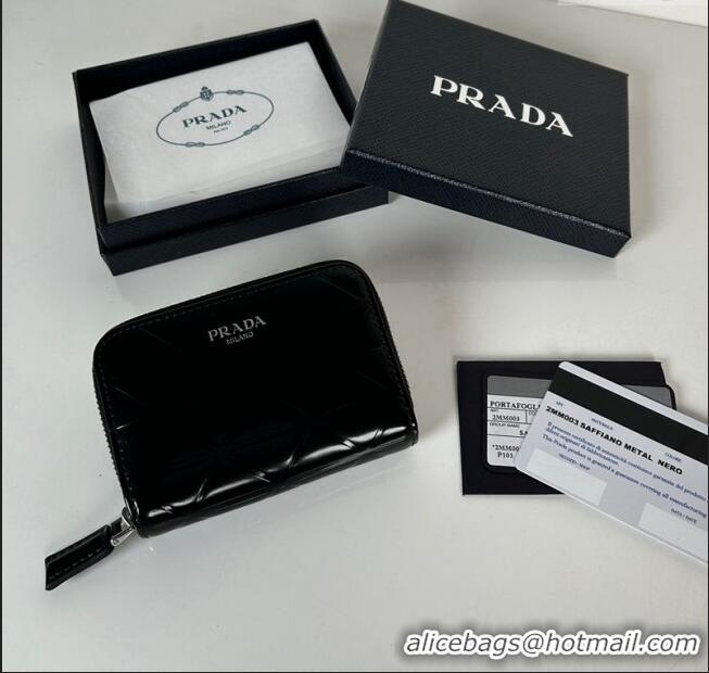 Well Crafted Prada Brushed leather Card Holder Wallet 2MM003 Black 2024