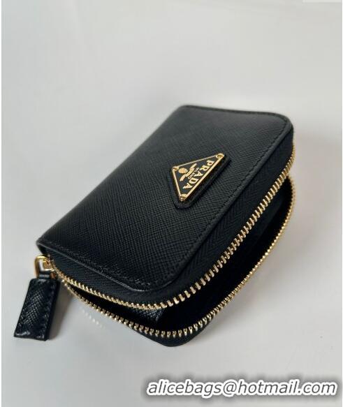 Top Grade Prada Saffiano leather Wallet 2MM003 Black/Gold 2024