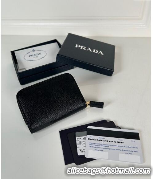 Top Grade Prada Saffiano leather Wallet 2MM003 Black/Gold 2024