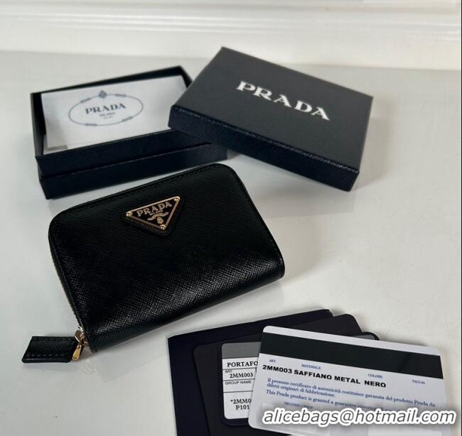 Top Grade Prada Saffiano leather Wallet 2MM003 Black/Gold 2024