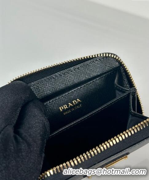 Top Grade Prada Saffiano leather Wallet 2MM003 Black/Gold 2024