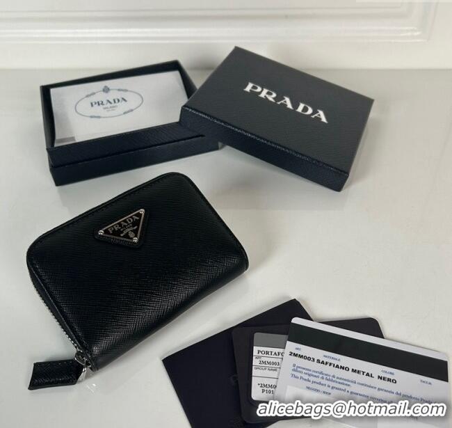 Affordable Price Prada Saffiano leather Wallet 2MM003 Black/Silver 2024