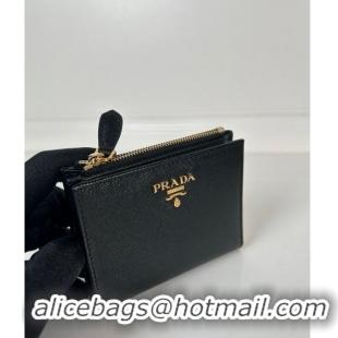 Promotional Prada Small Saffiano leather wallet 1ML050 Black/Gold Logo 2024