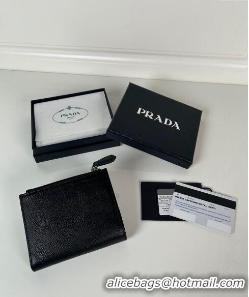 Good Product Prada Small Saffiano leather wallet 1ML050 Black/Silver 2024