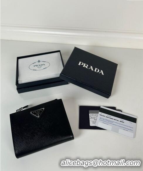 Good Product Prada Small Saffiano leather wallet 1ML050 Black/Silver 2024