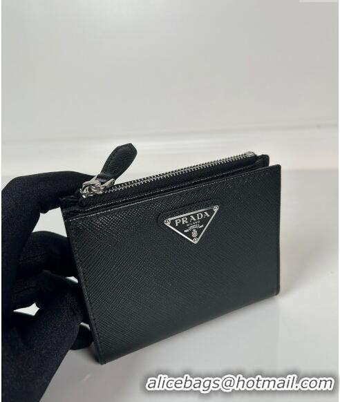 Good Product Prada Small Saffiano leather wallet 1ML050 Black/Silver 2024