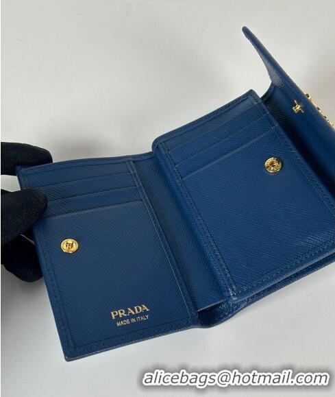 Buy Cheap Prada Small Saffiano Leather Wallet 1MH025 Blue 2024