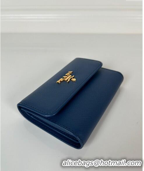 Buy Cheap Prada Small Saffiano Leather Wallet 1MH025 Blue 2024