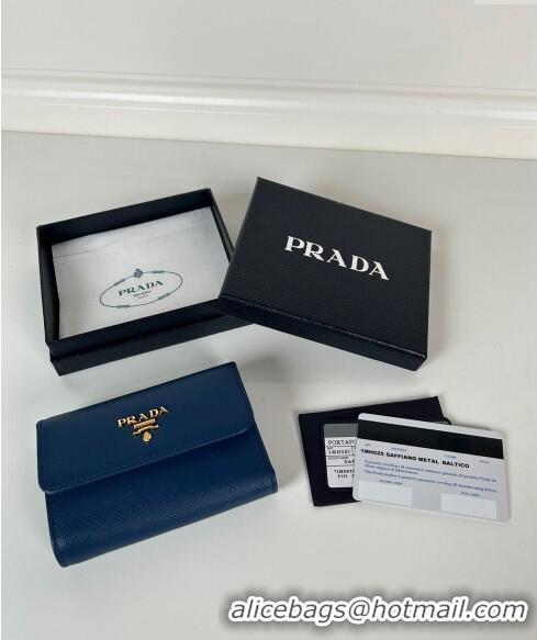 Buy Cheap Prada Small Saffiano Leather Wallet 1MH025 Blue 2024