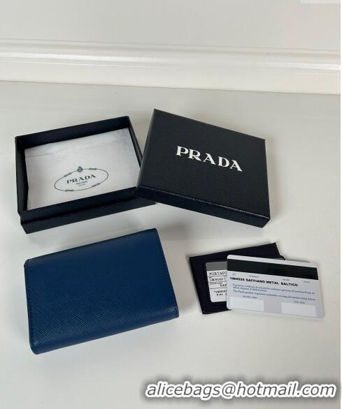 Buy Cheap Prada Small Saffiano Leather Wallet 1MH025 Blue 2024