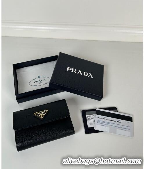 Big Discount Prada Small Saffiano leather wallet 1MH025 Black/Tiangle 2024