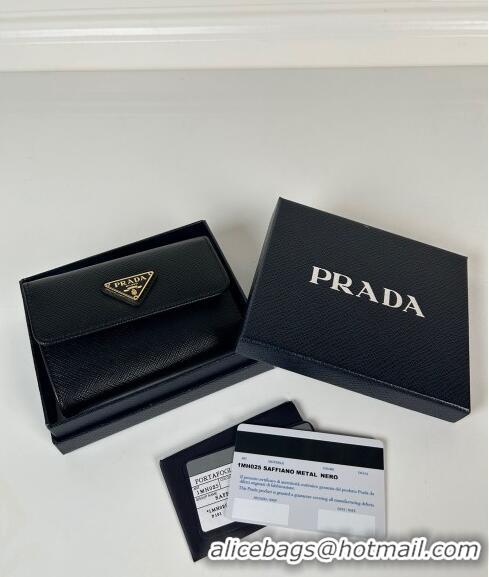 Big Discount Prada Small Saffiano leather wallet 1MH025 Black/Tiangle 2024