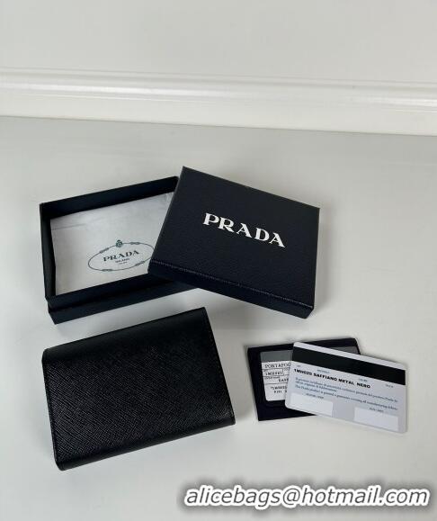 Big Discount Prada Small Saffiano leather wallet 1MH025 Black/Tiangle 2024