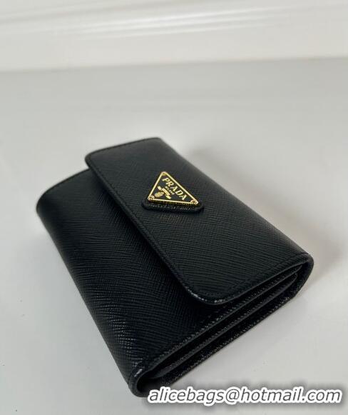 Big Discount Prada Small Saffiano leather wallet 1MH025 Black/Tiangle 2024