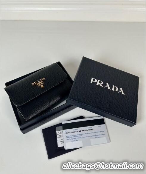 Grade Design Prada Small Saffiano leather wallet 1MH025 Black/Logo 2024