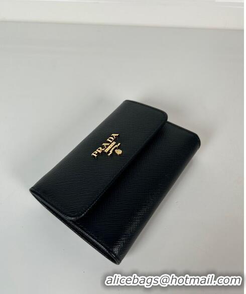 Grade Design Prada Small Saffiano leather wallet 1MH025 Black/Logo 2024