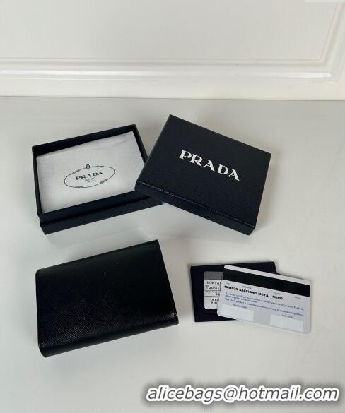 Grade Design Prada Small Saffiano leather wallet 1MH025 Black/Logo 2024