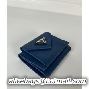 Famous Brand Prada Mini Saffiano Leather Wallet 1MH021 Blue/Tiangle 2024